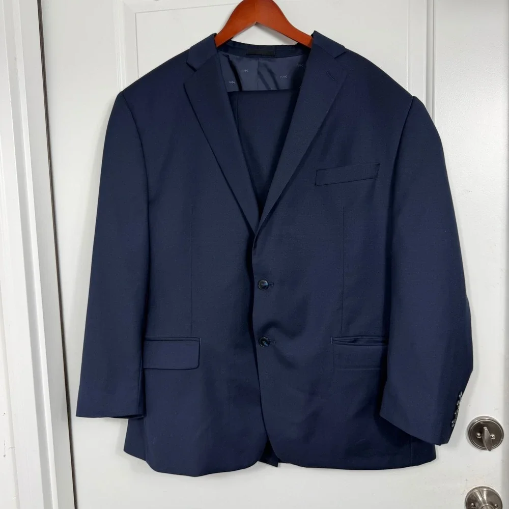 Michael Kors Mens Suit 48R 40W Navy Blue Wool Blend 2 Piece Made Canada